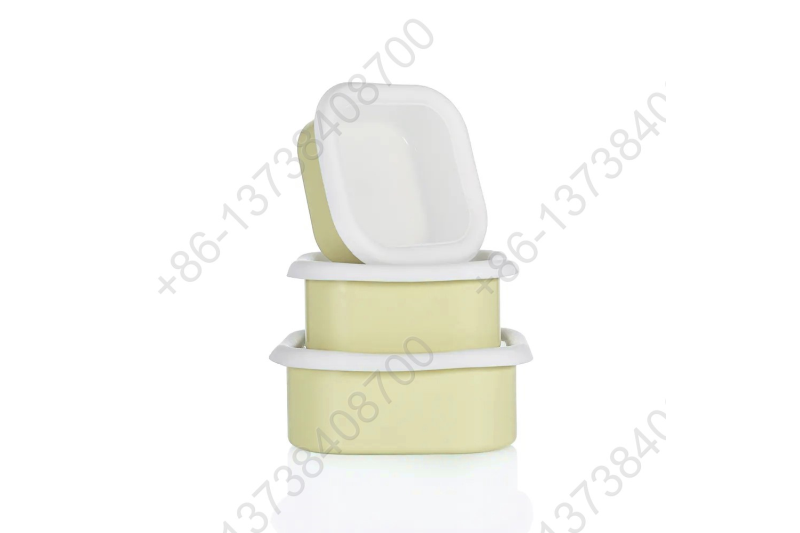 0.36L/0.65L/0.93L Enamel Storage Bowl Enamel Food Container Box with Lid Square Shape