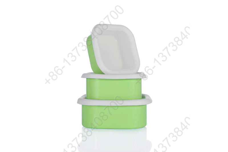 0.36L/0.65L/0.93L Enamel Storage Bowl Enamel Food Container Box with Lid Square Shape