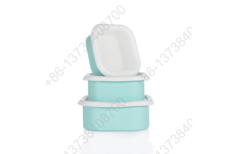 0.36L/0.65L/0.93L Enamel Storage Bowl Enamel Food Container Box with Lid Square Shape