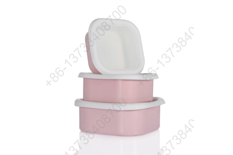 0.36L/0.65L/0.93L Enamel Storage Bowl Enamel Food Container Box with Lid Square Shape