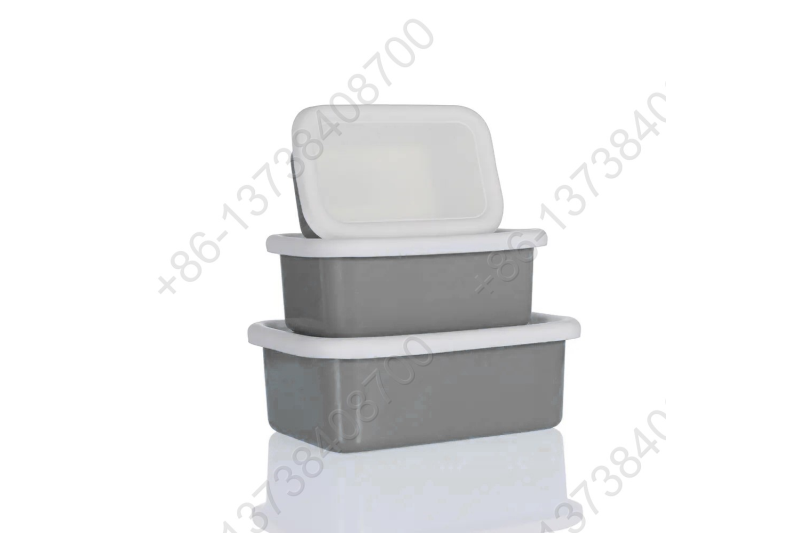 0.43L/0.9L/1.5L Enamel Storage Bowl Enamel Food Container Box with Lid Rectangular Shape