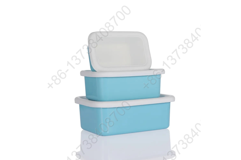 0.43L/0.9L/1.5L Enamel Storage Bowl Enamel Food Container Box with Lid Rectangular Shape