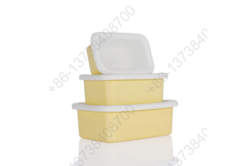 0.43L/0.9L/1.5L Enamel Storage Bowl Enamel Food Container Box with Lid Rectangular Shape