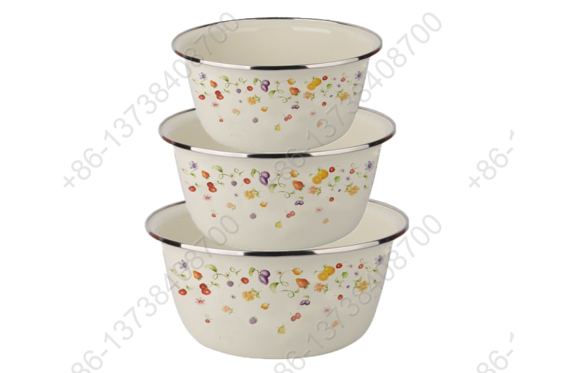 24/28/32CM 3 Pcs Enamel Pot Bowl Basin Enamel Carbon Steel Basin Bowl Pot Home Kitchen Durable Washing Basin