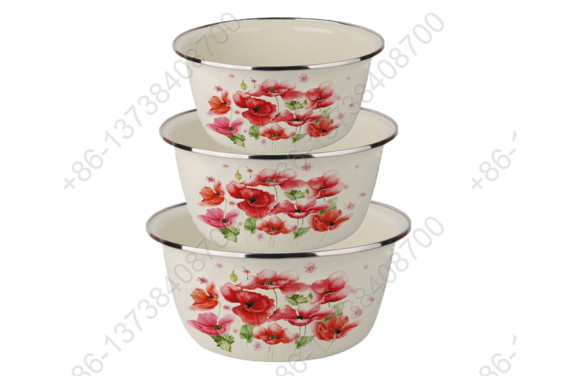 24/28/32CM 3 Pcs Enamel Pot Bowl Basin Enamel Carbon Steel Basin Bowl Pot Home Kitchen Durable Washing Basin