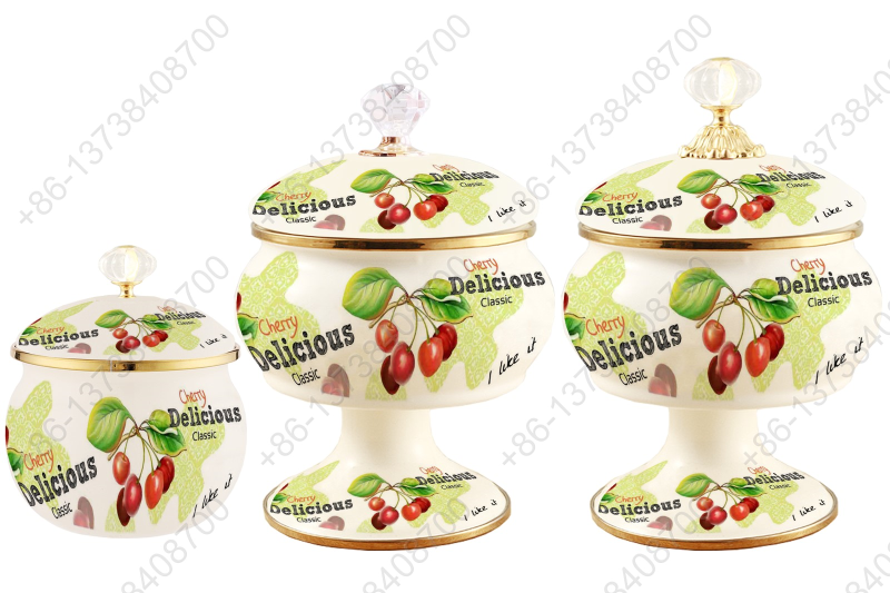 Home Luxury Enamel Candy Jar Multi-Functional Food Container Enamel Can Enamel Sugar Pot Household Fruits Basket