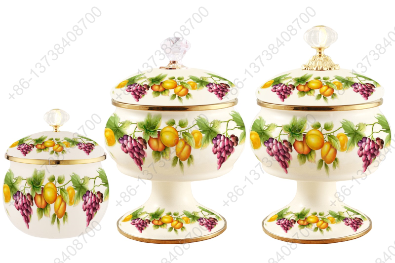 Home Luxury Enamel Candy Jar Multi-Functional Food Container Enamel Can Enamel Sugar Pot Household Fruits Basket