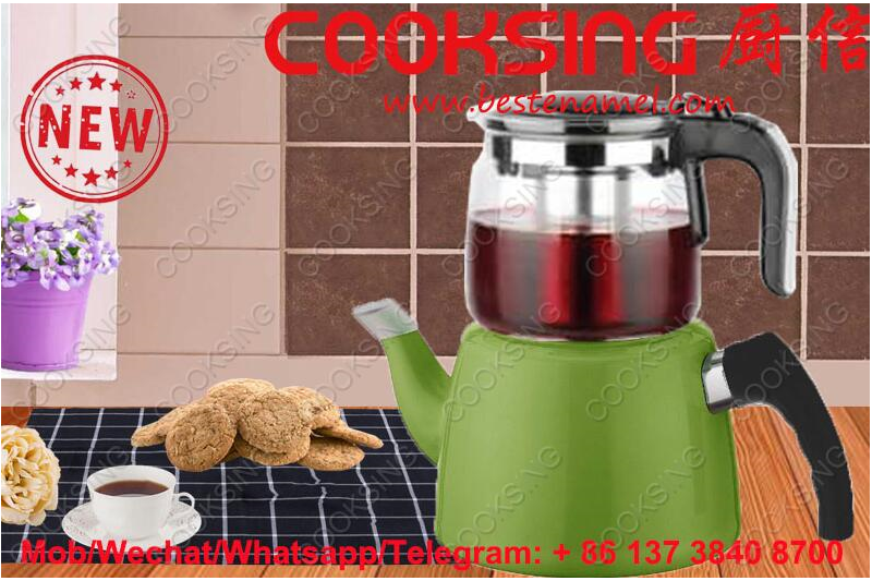 BK-607BG 1.25L Glass Teapot+2.0L Colorful Enamel Kettle