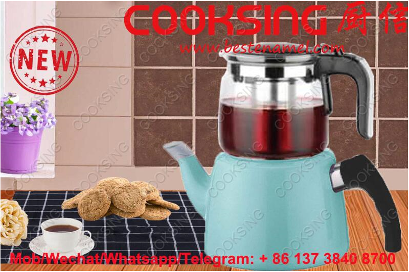 BK-607BG 1.25L Glass Teapot+2.0L Colorful Enamel Kettle