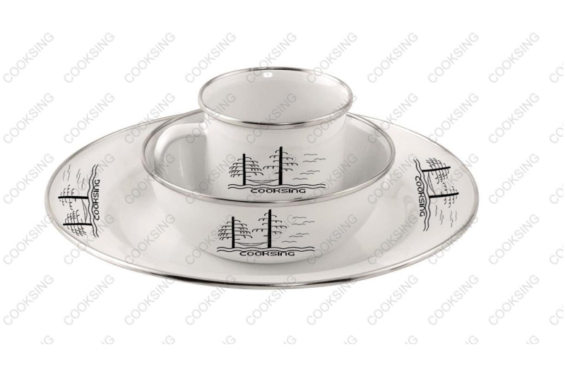 PBM001 Enamel Camping Set: 4*Enamel Plate+4*Enamel Bowl+4*Enamel Mug