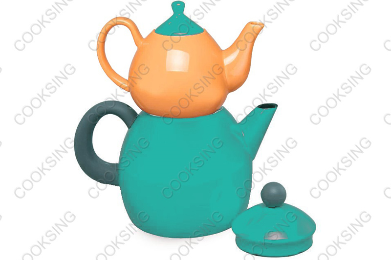 BK-3207D 1.0L Colorful Porcelain Teapot +3.2L Colorful Enamel Kettle With Black Bakelite Handles