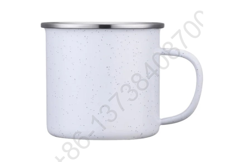 Customized Speckled Enamel Metal Camping Mug Cup With Stainless Rim