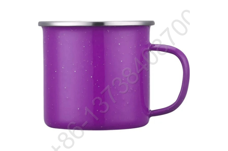 Customized Speckled Enamel Metal Camping Mug Cup With Stainless Rim