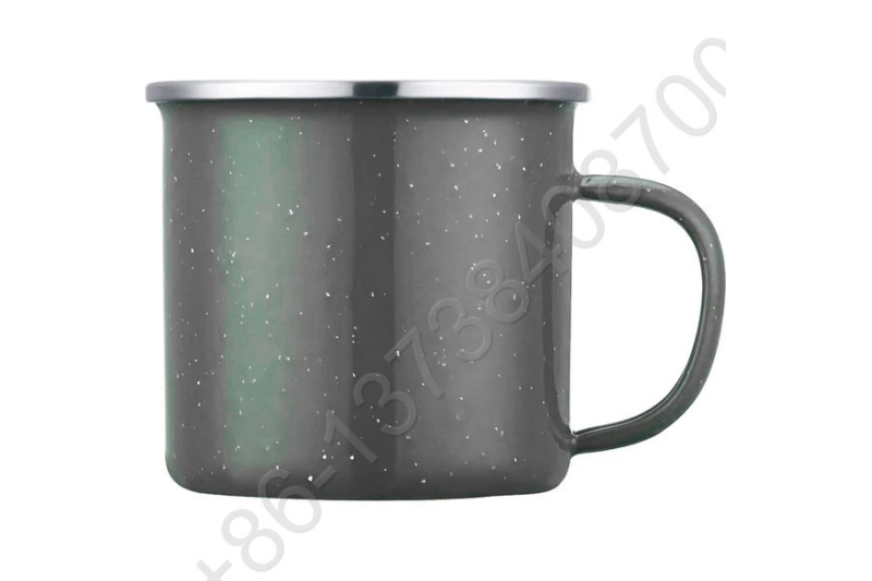 Customized Speckled Enamel Metal Camping Mug Cup With Stainless Rim