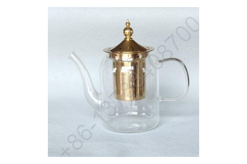 0.6L/0.9L/1.2L Luxury High Quality Tea Pot Gold Stainless Steel Filter And Lid Glass Handle Heat Resistant Glass Teapot