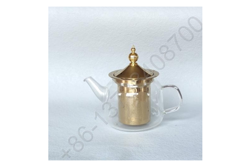 0.6L Luxury High Quality Tea Pot Gold Stainless Steel Filter And Lid Glass Handle Heat Resistant Glass Teapot