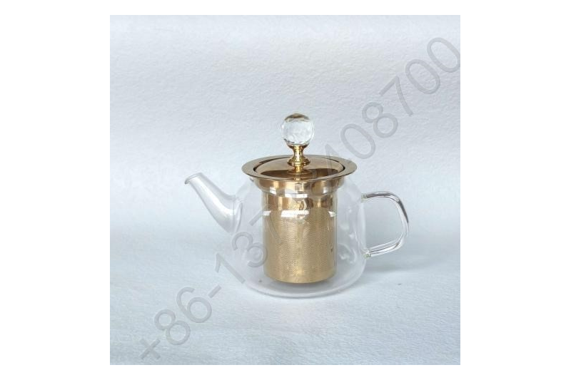 0.6L Luxury High Quality Tea Pot Gold Stainless Steel Filter And Lid Glass Handle Heat Resistant Glass Teapot