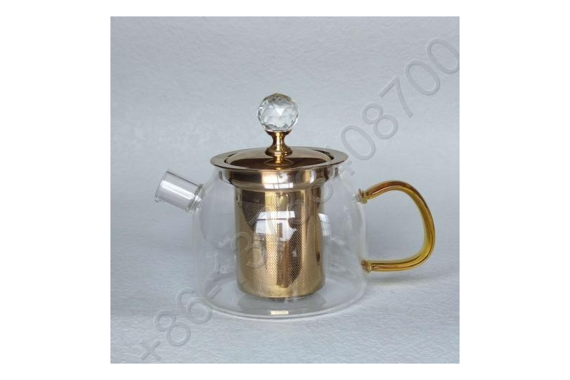 0.6L/0.8L/1.0L Luxury High Quality Tea Pot Gold Stainless Steel Filter And Lid Glass Handle Heat Resistant Glass Teapot