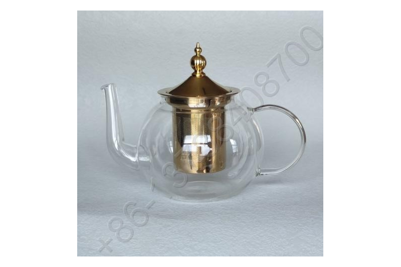 0.8L/1.0L Luxury High Quality Tea Pot Gold Stainless Steel Filter And Lid Glass Handle Heat Resistant Glass Teapot