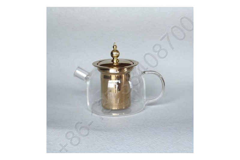 0.6L/0.8L/1.0L Luxury High Quality Tea Pot Gold Stainless Steel Filter And Lid Glass Handle Heat Resistant Glass Teapot