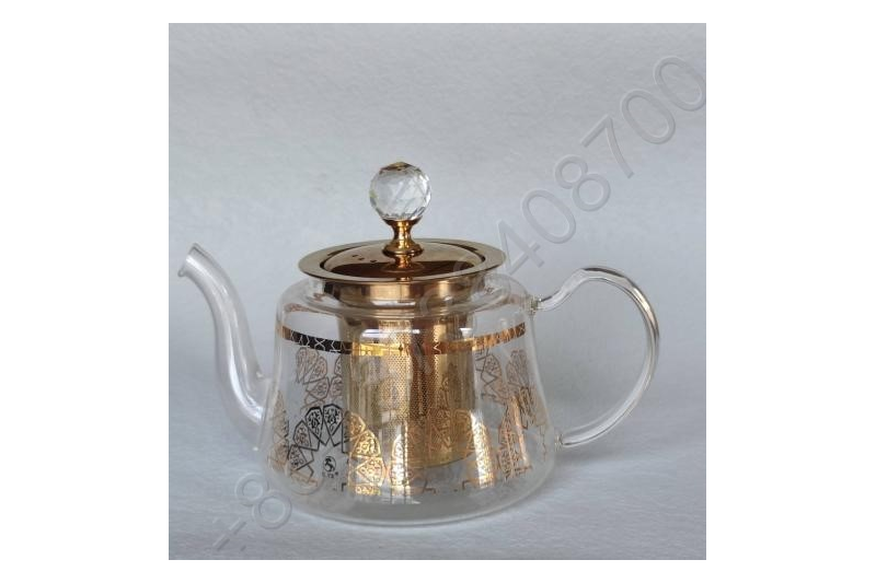 0.8L/1.1L Luxury High Quality Tea Pot Gold Stainless Steel Filter And Lid Glass Handle Heat Resistant Glass Teapot