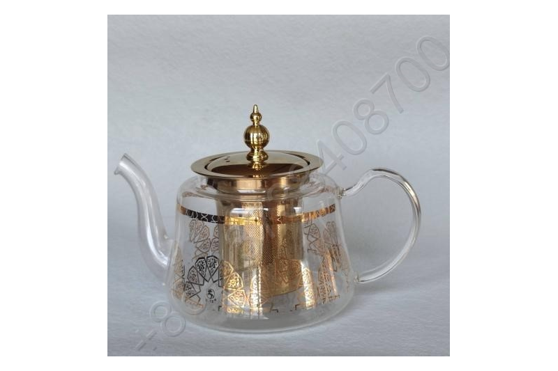 0.8L/1.1L Luxury High Quality Tea Pot Gold Stainless Steel Filter And Lid Glass Handle Heat Resistant Glass Teapot