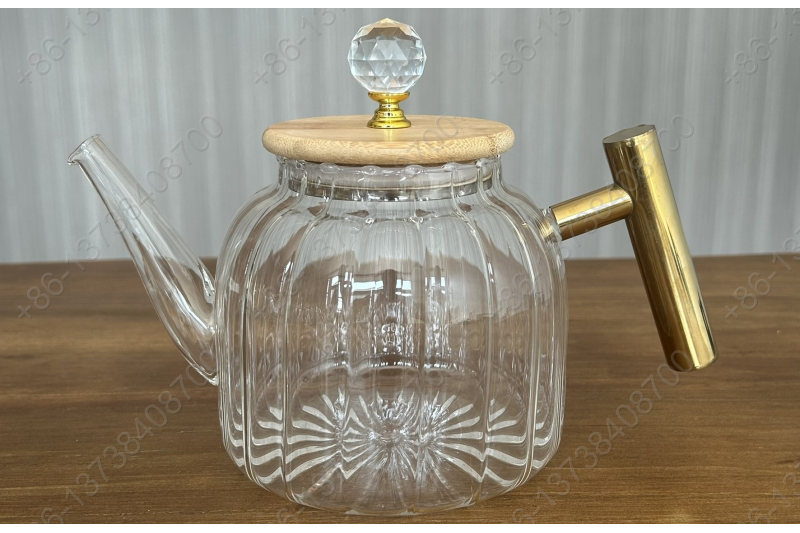 0.8L/1.0L Luxury High Quality Pyrex Tea Pot Gold Stainless Steel Handle Heat Resistant Pyrex Glass Teapot