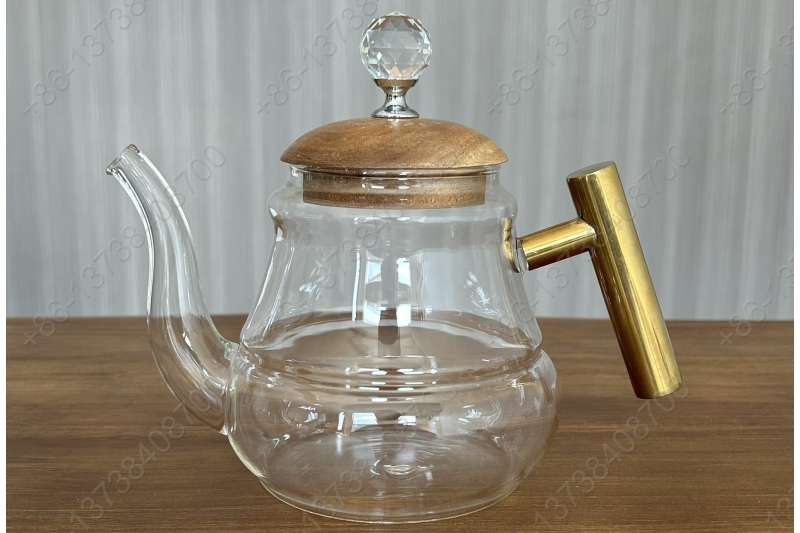 0.8L/1.0L Luxury High Quality Pyrex Tea Pot Gold Stainless Steel Handle Heat Resistant Pyrex Glass Teapot