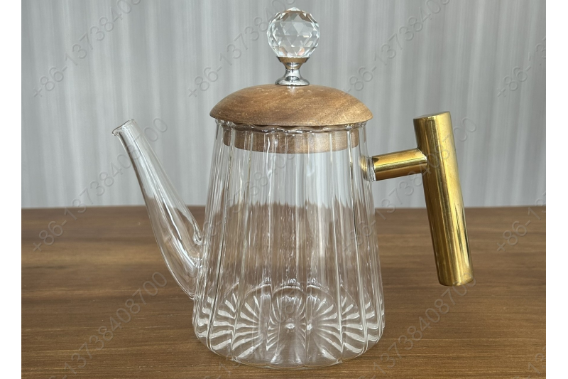 0.8L/1.0L Luxury High Quality Pyrex Tea Pot Gold Stainless Steel Handle Heat Resistant Pyrex Glass Teapot