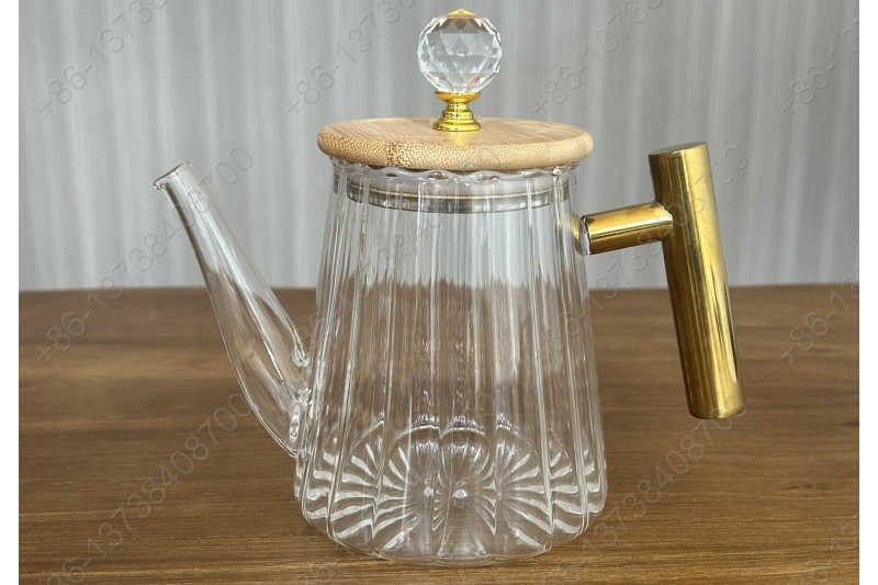 0.8L/1.0L Luxury High Quality Pyrex Tea Pot Gold Stainless Steel Handle Heat Resistant Pyrex Glass Teapot