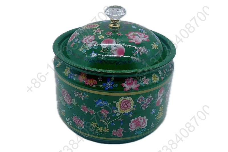 2.6L Luxury Arabic Colorful Enamel Candy Jar Candy Can With Decals And Golden Rim And Crystal Knob