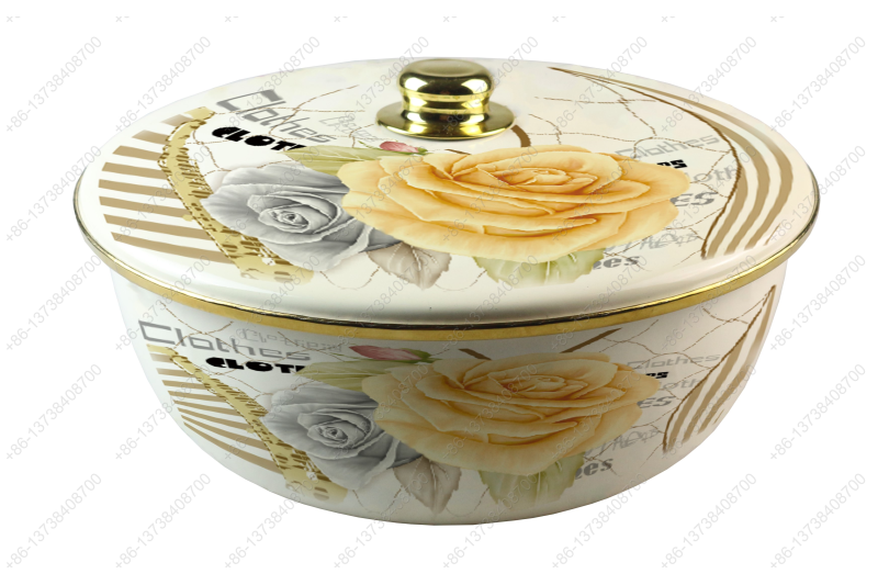 26CM/29CM/32CM Luxury High Quality Enamel Bowl Enamel Pot With Decals Enamel Cover And Golden Knob & Rim