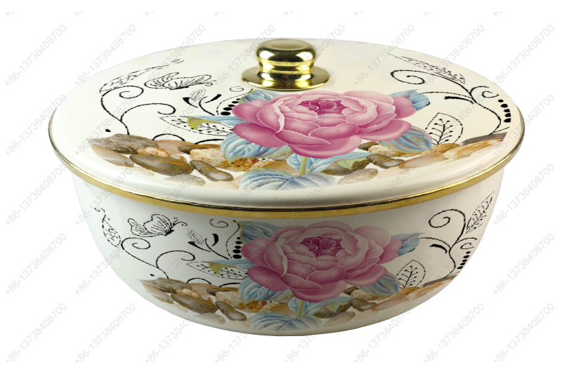 26CM/29CM/32CM Luxury High Quality Enamel Bowl Enamel Pot With Decals Enamel Cover And Golden Knob & Rim