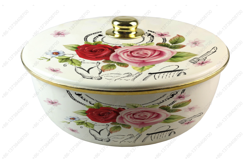 26CM/29CM/32CM Luxury High Quality Enamel Bowl Enamel Pot With Decals Enamel Cover And Golden Knob & Rim