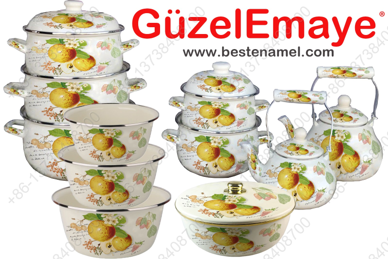 10 pcs Belly Shape Enamel Casserole Pot + 2pcs Enamel Kettle +3 pcs Enamel Basin + 1 pcs Enamel Bowl