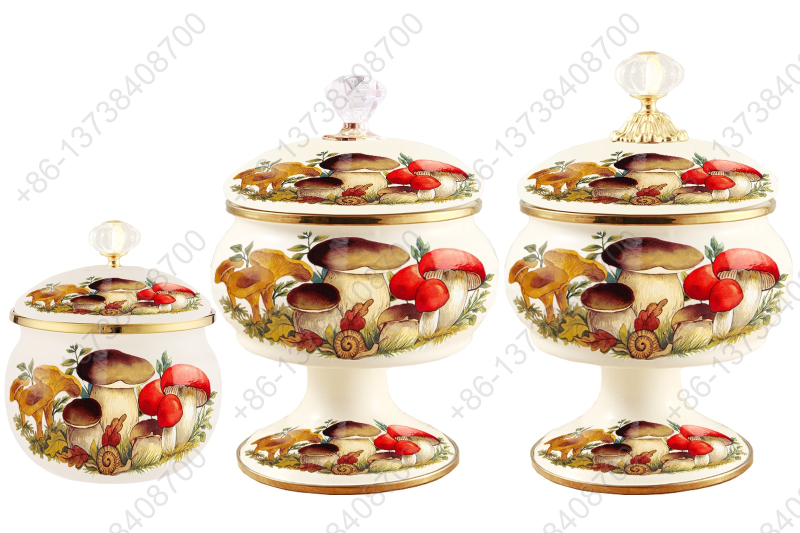 Home Luxury Enamel Candy Jar Multi-Functional Food Container Enamel Can Enamel Sugar Pot Household Fruits Basket
