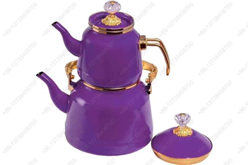 1.0L/2.5L High Luxury Quality Enamel Tea Pot Kettle Set With Gold Stainless Steel Handle & Crystal Heat Resistant Handle|ظروف_لعابی|قابلمه_لعابی|لعابی_رنگی|لعابی_درجه_یک