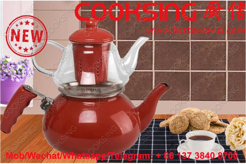 BK-107NG Glass Teapot + Enamel Kettle