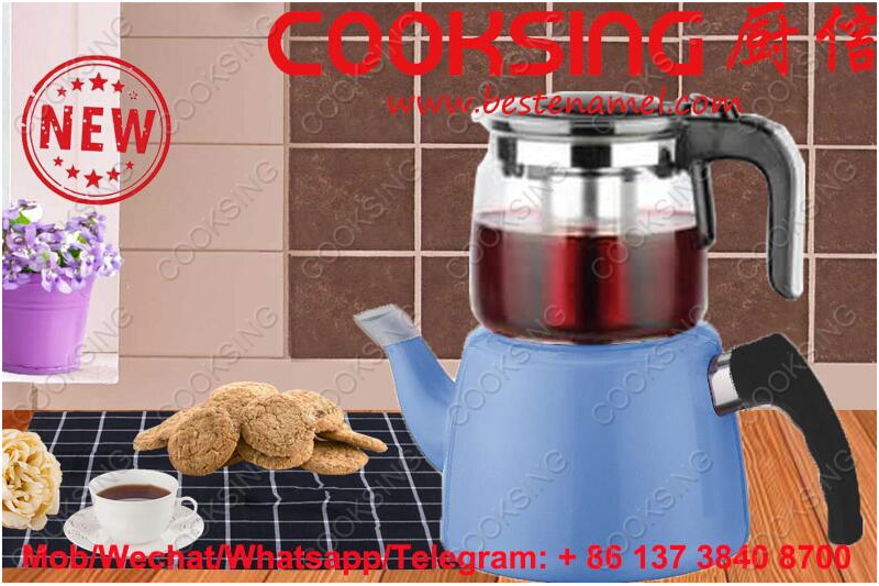 BK-607BG 1.25L Glass Teapot+2.0L Colorful Enamel Kettle