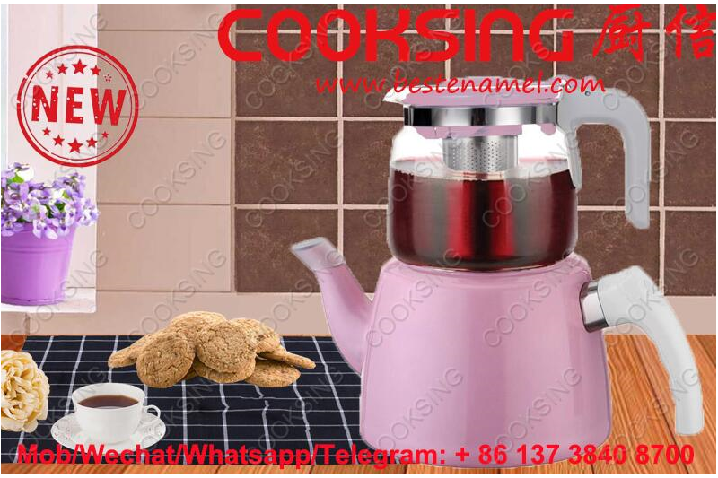 BK-607WG 1.25L Glass Teapot+2.0L Colorful Enamel Kettle