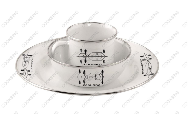 PBM001 Enamel Camping Set: 4*Enamel Plate+4*Enamel Bowl+4*Enamel Mug