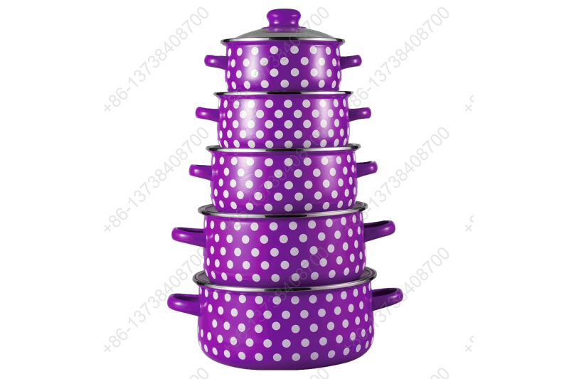 673EDG 10 Pcs Colorful Enamel Casserole Pot With Glass Cover And Dot Decals