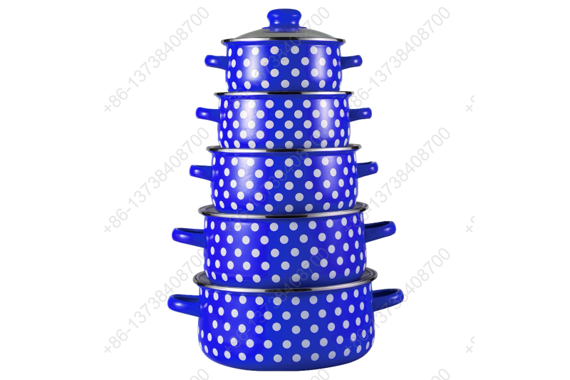 673EDG 10 Pcs Colorful Enamel Casserole Pot With Glass Cover And Dot Decals