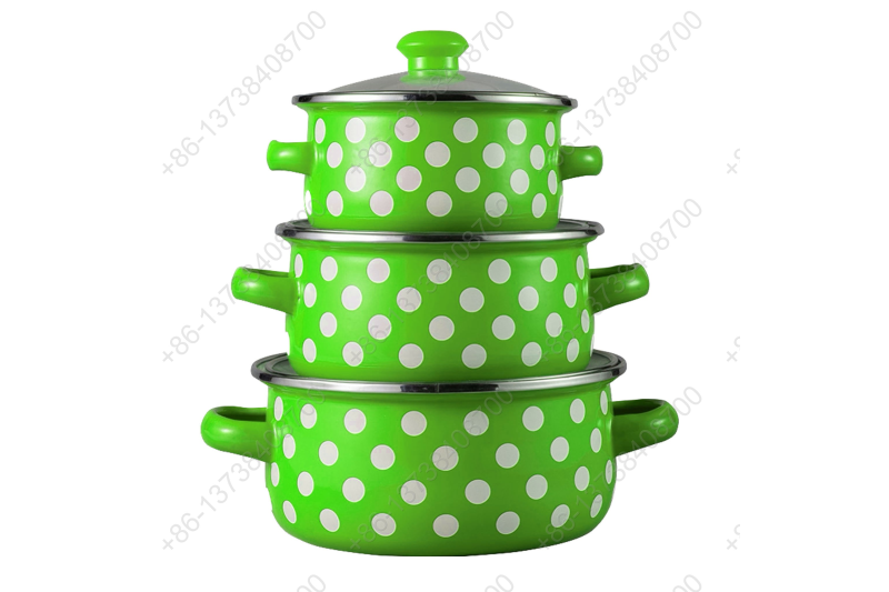 601EDG 6 Pcs Colorful Enamel Casserole Pot With Glass Cover And Dot Decals