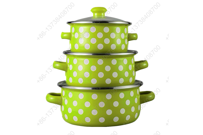 601EDG 6 Pcs Colorful Enamel Casserole Pot With Glass Cover And Dot Decals