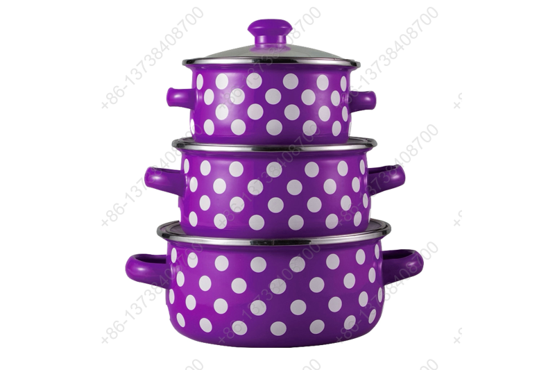 601EDG 6 Pcs Colorful Enamel Casserole Pot With Glass Cover And Dot Decals