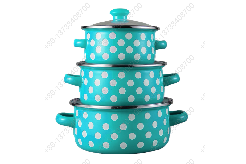 601EDG 6 Pcs Colorful Enamel Casserole Pot With Glass Cover And Dot Decals