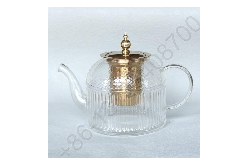 1.0L Luxury High Quality Tea Pot Gold Stainless Steel Filter And Lid Glass Handle Heat Resistant Glass Teapot