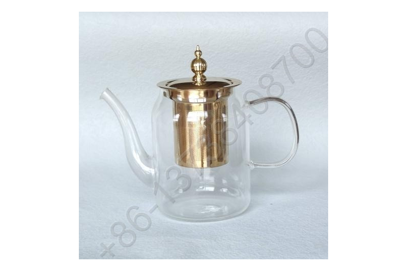 0.6L/0.9L/1.2L Luxury High Quality Tea Pot Gold Stainless Steel Filter And Lid Glass Handle Heat Resistant Glass Teapot