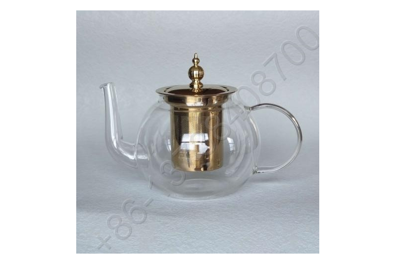 0.8L/1.0L Luxury High Quality Tea Pot Gold Stainless Steel Filter And Lid Glass Handle Heat Resistant Glass Teapot